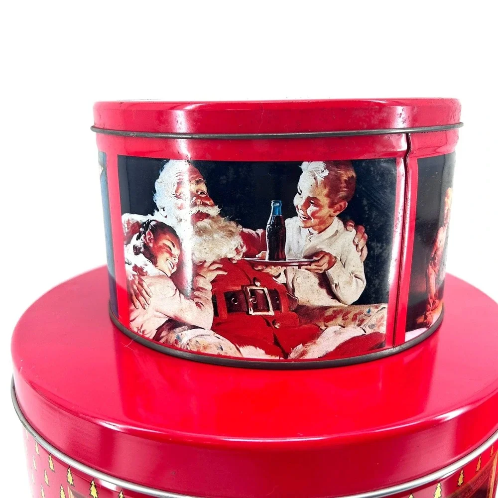 Vintage Coca-Cola Christmas Tins Set Santa Claus Polar Bear Holiday Decor 5pc